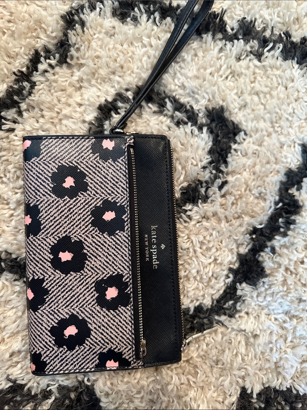 kate spade Black and Pink Floral Wristlet Clutch
